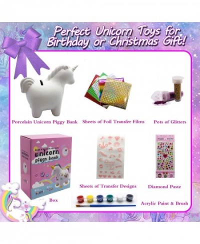 Decorate Your Own Unicorn Piggy Bank for Kids Girls with Easy to Apply Foil Transfers & Glitters-DIY Arts and Crafts Kit Acti...