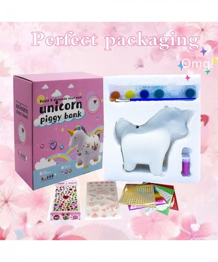 Decorate Your Own Unicorn Piggy Bank for Kids Girls with Easy to Apply Foil Transfers & Glitters-DIY Arts and Crafts Kit Acti...