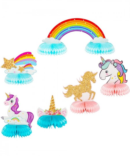 6Pcs Unicorn Honeycomb Candy Color Rainbow Cloud Star Flower Centerpieces Party Table Topper Shiny Unicorn Honeycomb Theme Bi...