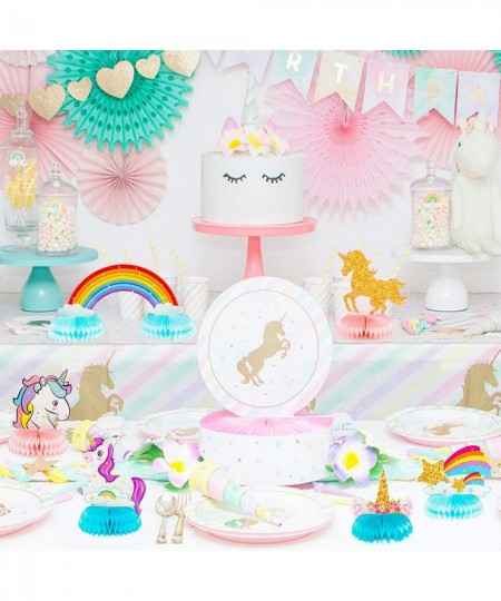 6Pcs Unicorn Honeycomb Candy Color Rainbow Cloud Star Flower Centerpieces Party Table Topper Shiny Unicorn Honeycomb Theme Bi...