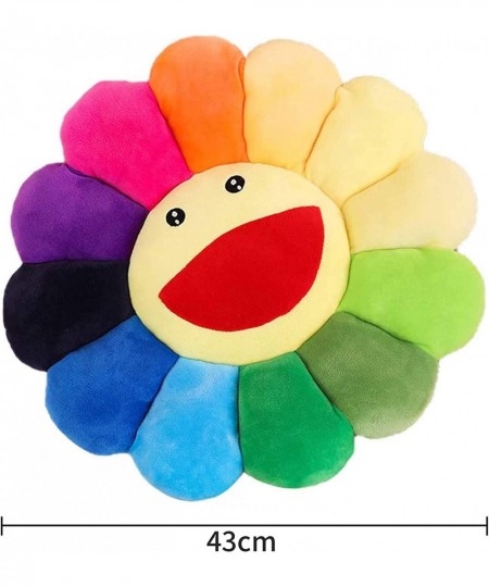 Plush Sunflower Throw Pillow Smile Face Floor Pillow Colorful Sun Flower Plush Toy Home Bedroom Shop Restaurant Decor (Colorf...