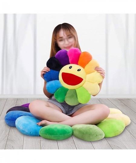 Plush Sunflower Throw Pillow Smile Face Floor Pillow Colorful Sun Flower Plush Toy Home Bedroom Shop Restaurant Decor (Colorf...