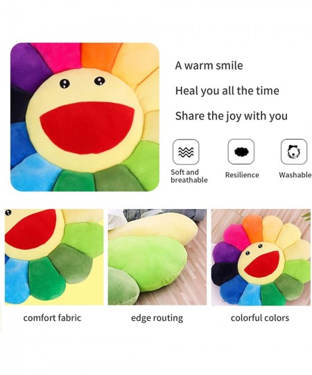 Plush Sunflower Throw Pillow Smile Face Floor Pillow Colorful Sun Flower Plush Toy Home Bedroom Shop Restaurant Decor (Colorf...