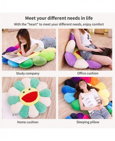 Plush Sunflower Throw Pillow Smile Face Floor Pillow Colorful Sun Flower Plush Toy Home Bedroom Shop Restaurant Decor (Colorf...