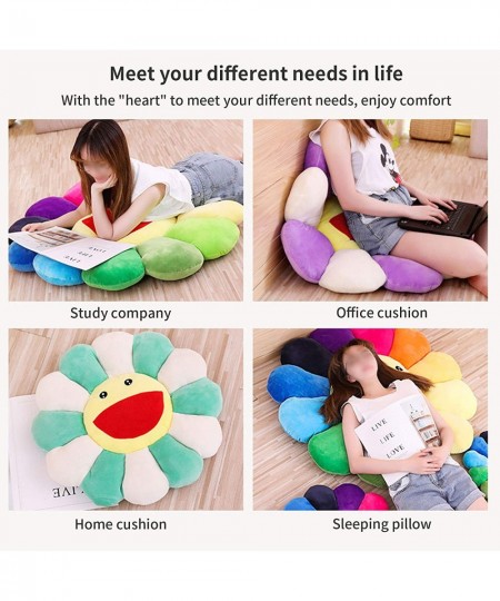 Plush Sunflower Throw Pillow Smile Face Floor Pillow Colorful Sun Flower Plush Toy Home Bedroom Shop Restaurant Decor (Colorf...