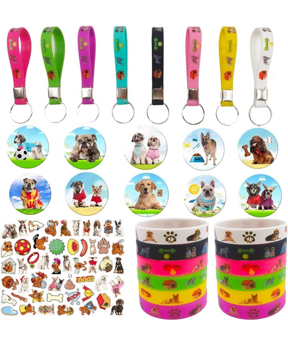 80 Packs Dog Themed Birthday Party Favors Supplies Goody Bag Gift- 12 Bracelet/ 8 Keychains / 10 Button Pins / 50 Stickers (D...