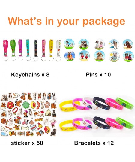 80 Packs Dog Themed Birthday Party Favors Supplies Goody Bag Gift- 12 Bracelet/ 8 Keychains / 10 Button Pins / 50 Stickers (D...