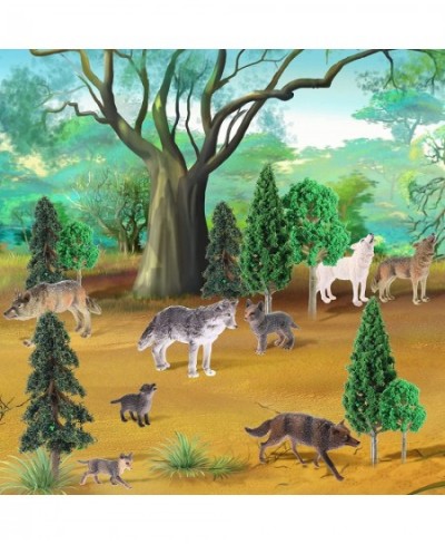 16 Pcs Woodland Animals Figures Model Trees Kit 8 Pcs Wolf Toy Figurines and 8 Pcs Mixed Plastic Trees Forest Wolf Tree Cake ...