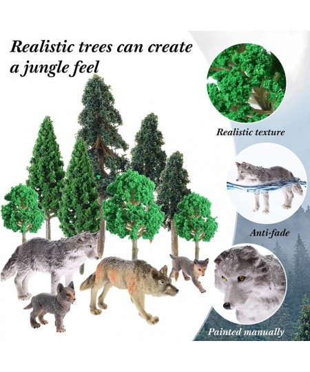 16 Pcs Woodland Animals Figures Model Trees Kit 8 Pcs Wolf Toy Figurines and 8 Pcs Mixed Plastic Trees Forest Wolf Tree Cake ...