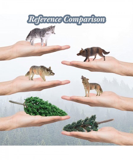 16 Pcs Woodland Animals Figures Model Trees Kit 8 Pcs Wolf Toy Figurines and 8 Pcs Mixed Plastic Trees Forest Wolf Tree Cake ...