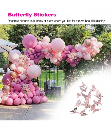 130 PCS Rose and Pink Balloon Garland Arch Kit Latex Balloons Rose Gold Butterfly Stickers Wall Decor for Wedding Party Birth...