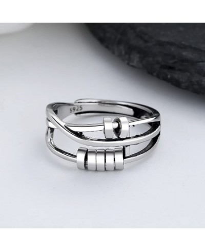 To My Daughter Sterling Silver Anti Anxiety Rings For Women Girls Fidget Beads Spinner Band Open Adjustable Stacking Spinning...