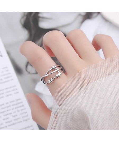 To My Daughter Sterling Silver Anti Anxiety Rings For Women Girls Fidget Beads Spinner Band Open Adjustable Stacking Spinning...