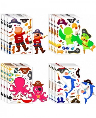 24 Sheets Pirate Make Your Own Stickers Decorative for Kids Pirate Theme Sticker Mix and Match Shark Sticker Parrot Jake Capt...