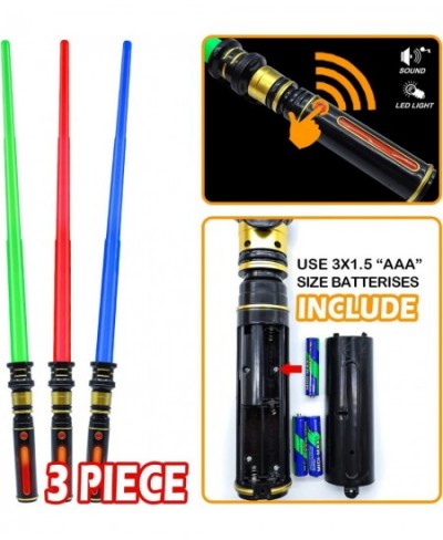 Light Up Saber for Kids Adults 3 Packs 3 Color LED Light Swords with FX Sound Expandable Light?Swords Set for Galaxy War Figh...