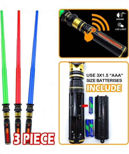 Light Up Saber for Kids Adults 3 Packs 3 Color LED Light Swords with FX Sound Expandable Light?Swords Set for Galaxy War Figh...