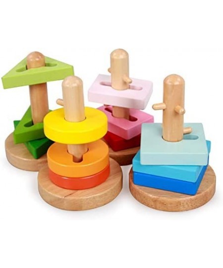 Wooden Shape Sorting Toys Stacking Toys for Toddlers Color Recognition Blocks Montessori Preschool Educational Learning Toys ...