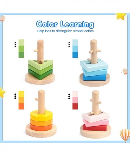 Wooden Shape Sorting Toys Stacking Toys for Toddlers Color Recognition Blocks Montessori Preschool Educational Learning Toys ...