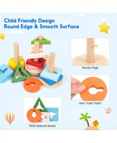 Wooden Shape Sorting Toys Stacking Toys for Toddlers Color Recognition Blocks Montessori Preschool Educational Learning Toys ...