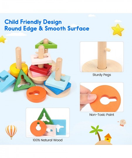 Wooden Shape Sorting Toys Stacking Toys for Toddlers Color Recognition Blocks Montessori Preschool Educational Learning Toys ...