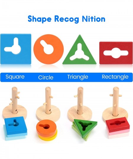 Wooden Shape Sorting Toys Stacking Toys for Toddlers Color Recognition Blocks Montessori Preschool Educational Learning Toys ...