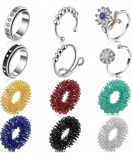 12 Pieces Fidget Anxiety Rings Including 6 Pieces Spiky Sensory Finger Rings Spinner Rings Anxiety Rings Zircon Ring with Bea...