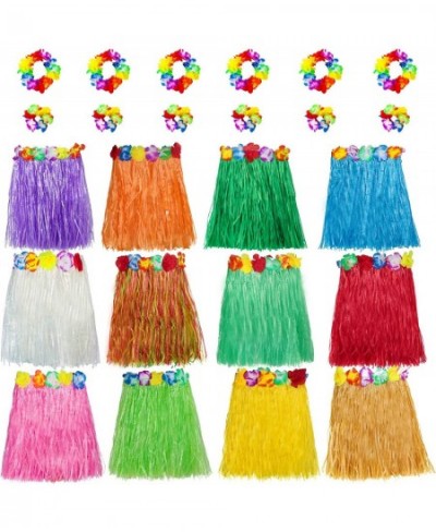 Kids Grass Skirt Bulk Includes 12PCS Hawaiian Luau Hula Skirts + 12 PCS Headbands +24PCS Wristbands for Hawaiian Themed Parti...