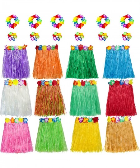 Kids Grass Skirt Bulk Includes 12PCS Hawaiian Luau Hula Skirts + 12 PCS Headbands +24PCS Wristbands for Hawaiian Themed Parti...