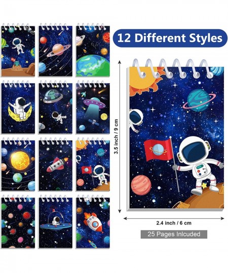 24 Pieces Outer Space Mini Spiral Notepad Solar System Mini Notebook in 12 Designs for Outer Space Party Favors 3.54 x 2.36 I...