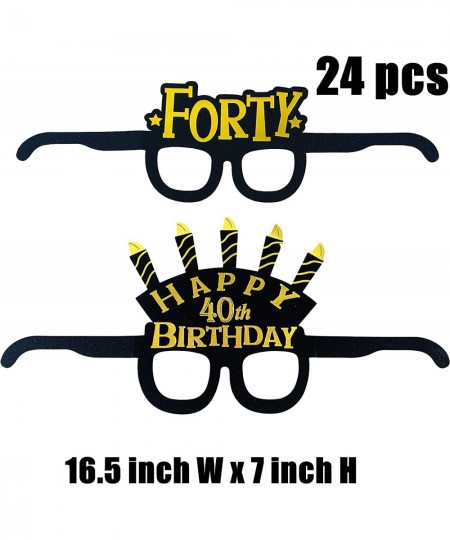 40th birthday decorations party glasses - forty birthday paper masks - black gold party supplies. 40th birthday party favors....