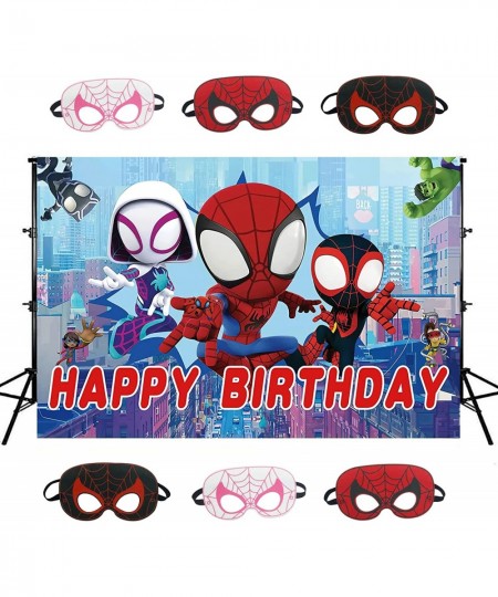 Spidey and His Amazing Friends Party Birthday Background Spider Party Supplies 5x3Ft Spidey Photo Backdrop and 6 Pcs Spidey P...