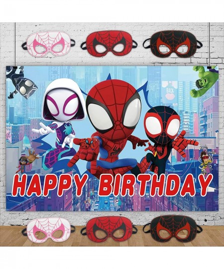 Spidey and His Amazing Friends Party Birthday Background Spider Party Supplies 5x3Ft Spidey Photo Backdrop and 6 Pcs Spidey P...