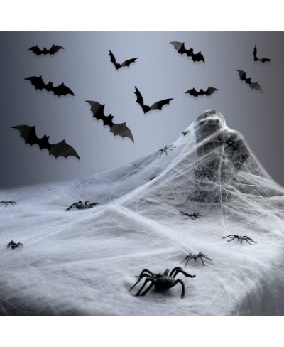 Halloween Spider Web Cobwebs with Fake Spiders and Bats Stretchable Spider Web with Plastic Spiders and Wall Sticker DIY PVC ...