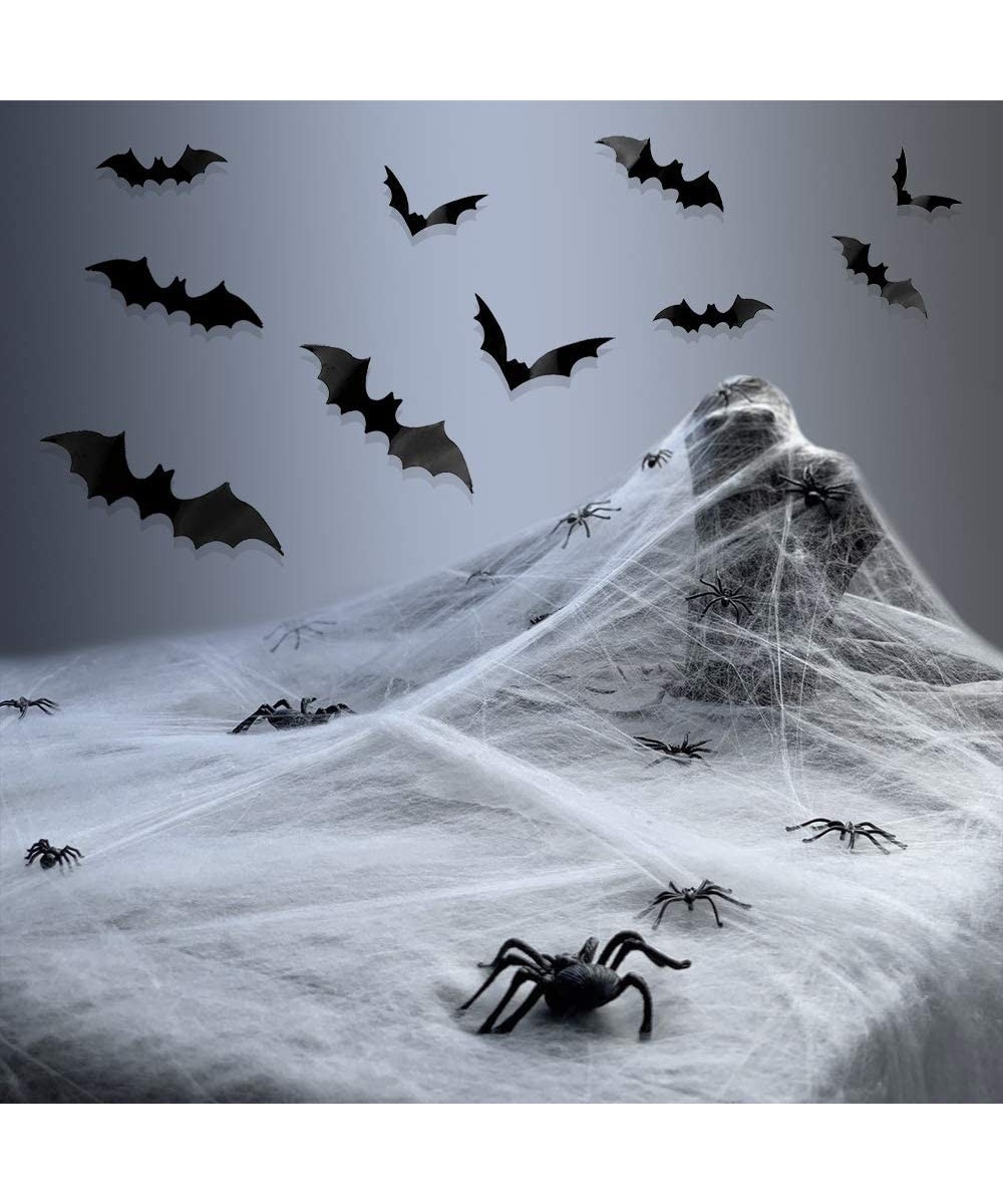 Halloween Spider Web Cobwebs with Fake Spiders and Bats Stretchable Spider Web with Plastic Spiders and Wall Sticker DIY PVC ...