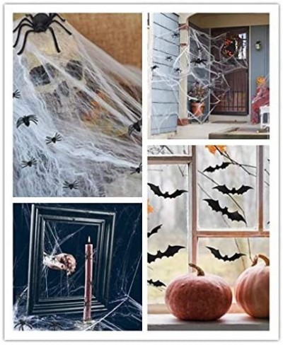 Halloween Spider Web Cobwebs with Fake Spiders and Bats Stretchable Spider Web with Plastic Spiders and Wall Sticker DIY PVC ...