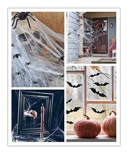 Halloween Spider Web Cobwebs with Fake Spiders and Bats Stretchable Spider Web with Plastic Spiders and Wall Sticker DIY PVC ...