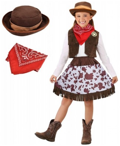 Cowgirl Costume for Girls with Skirt Top Vest Hat Whip Bandanna Halloween Dress Up Pretend Play Outfit for Kids Aged 3-10 $32...