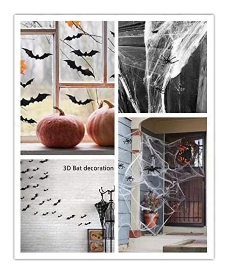 Halloween Spider Web Cobwebs with Fake Spiders and Bats Stretchable Spider Web with Plastic Spiders and Wall Sticker DIY PVC ...