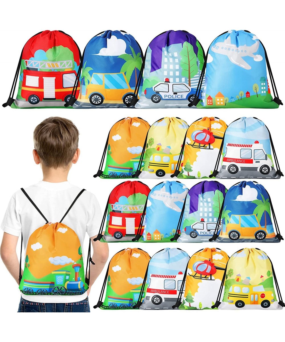 16 Pcs Transportation Birthday Party Supplies Transportation Party Gift Bags Drawstring Bags Goodie Candy Treat Bags for Cars...