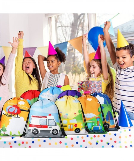 16 Pcs Transportation Birthday Party Supplies Transportation Party Gift Bags Drawstring Bags Goodie Candy Treat Bags for Cars...