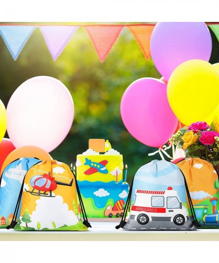 16 Pcs Transportation Birthday Party Supplies Transportation Party Gift Bags Drawstring Bags Goodie Candy Treat Bags for Cars...