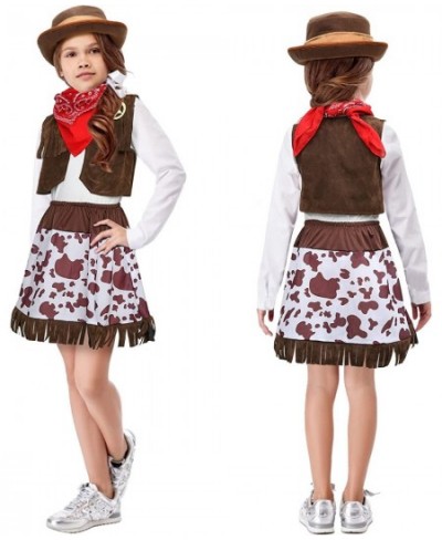 Cowgirl Costume for Girls with Skirt Top Vest Hat Whip Bandanna Halloween Dress Up Pretend Play Outfit for Kids Aged 3-10 $32...