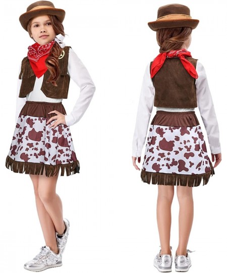 Cowgirl Costume for Girls with Skirt Top Vest Hat Whip Bandanna Halloween Dress Up Pretend Play Outfit for Kids Aged 3-10 $32...