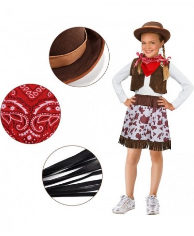 Cowgirl Costume for Girls with Skirt Top Vest Hat Whip Bandanna Halloween Dress Up Pretend Play Outfit for Kids Aged 3-10 $32...