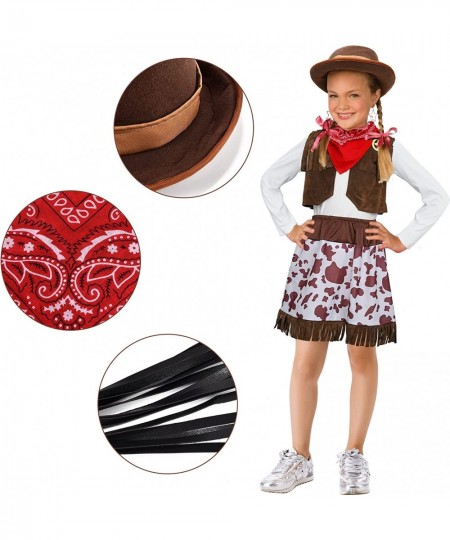 Cowgirl Costume for Girls with Skirt Top Vest Hat Whip Bandanna Halloween Dress Up Pretend Play Outfit for Kids Aged 3-10 $32...