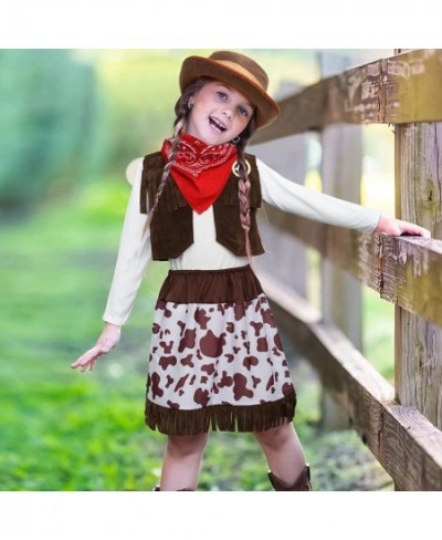 Cowgirl Costume for Girls with Skirt Top Vest Hat Whip Bandanna Halloween Dress Up Pretend Play Outfit for Kids Aged 3-10 $32...