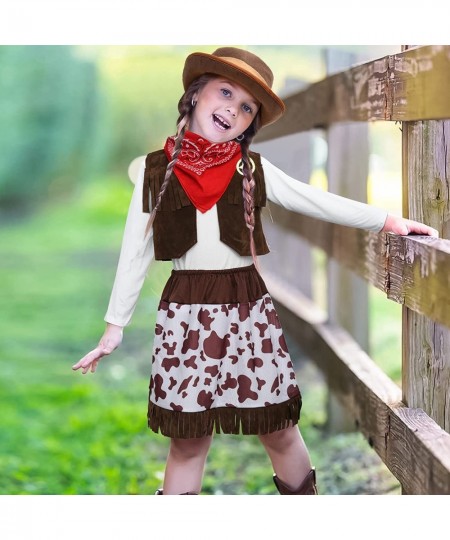 Cowgirl Costume for Girls with Skirt Top Vest Hat Whip Bandanna Halloween Dress Up Pretend Play Outfit for Kids Aged 3-10 $32...