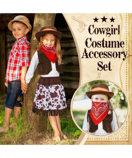 Cowgirl Costume for Girls with Skirt Top Vest Hat Whip Bandanna Halloween Dress Up Pretend Play Outfit for Kids Aged 3-10 $32...