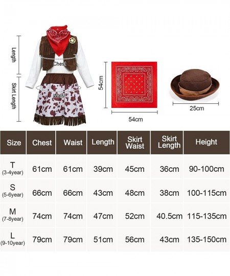 Cowgirl Costume for Girls with Skirt Top Vest Hat Whip Bandanna Halloween Dress Up Pretend Play Outfit for Kids Aged 3-10 $32...