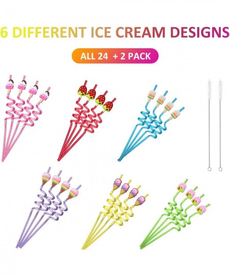 24 Reusable Ice Cream Straws for Birthday Party Supplies | Party Favors with 2 Cleaning Brush $26.84 - Kids' Party Favor Sets